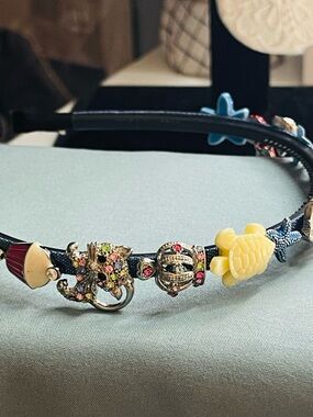 Beaded Charm Headband with Yellow Turtle Accent